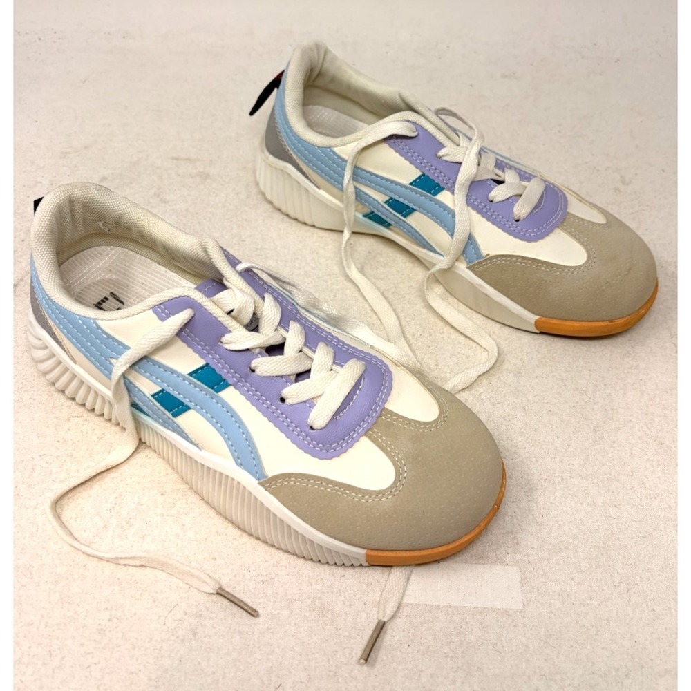 De Florence Women's Platform Sneakers White Blue Purple Lace Up Shoes Size 39